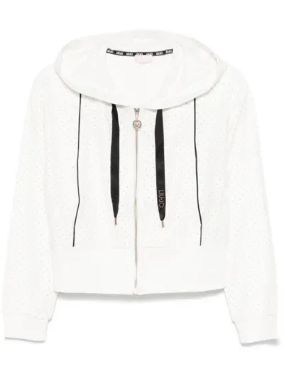 Liu •jo Studded Zipped Hooded Sweatshirt In White