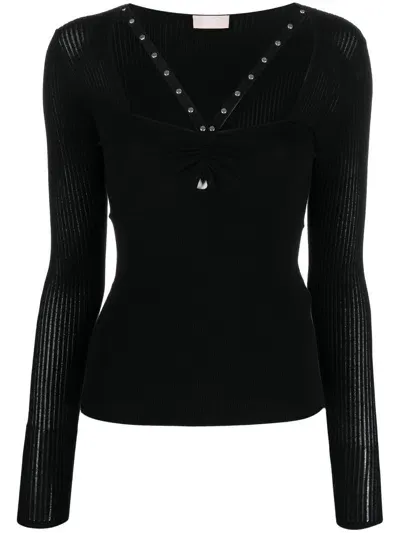 Liu •jo Sweetheart-neck Knitted Top In Black