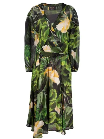 Liu •jo Tropical-print Midi Dress In Green