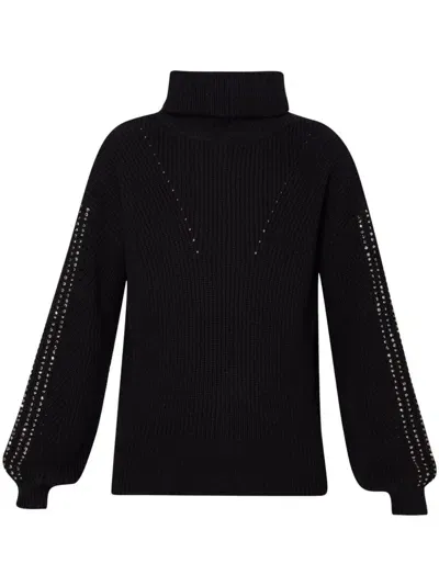 Liu •jo Wool Polo-neck With Rhinestones In Black