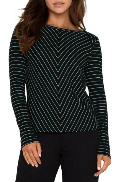 Liverpool Chevron Stripe Boat Neck Sweater In Malachites