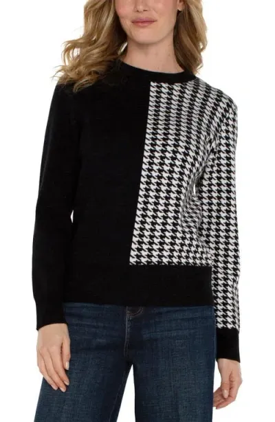 Liverpool Colorblock Houndstooth Check Sweater In Black/white Houndstooth