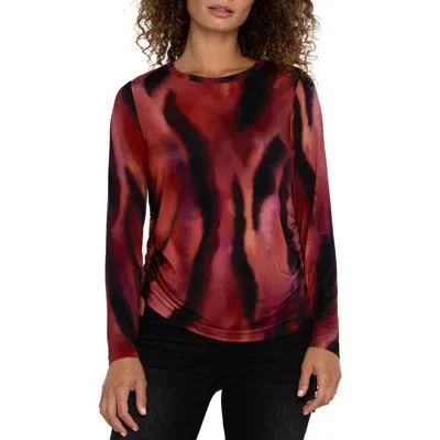 Liverpool Crewneck Ruched Top In Fire Opal