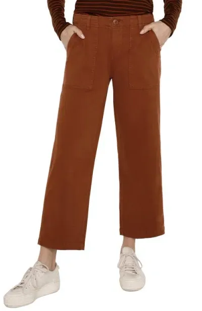 Liverpool Crop Wide Leg Twill Cargo Pants In Burlywood