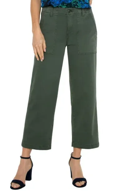 Liverpool Crop Wide Leg Twill Cargo Pants In Moss Green