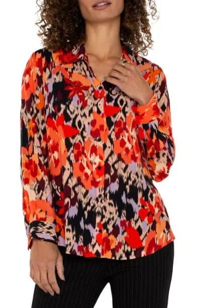 Liverpool Floral Button-up Shirt In Burnt Orange Floral