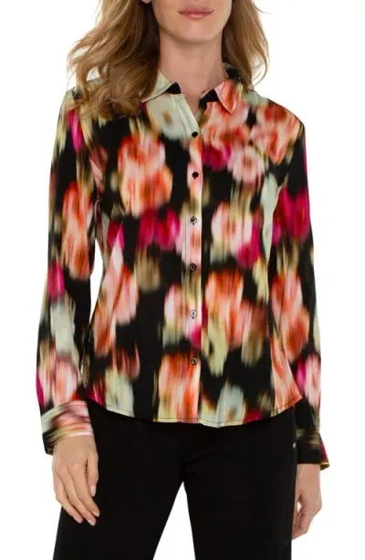 Liverpool Floral Ikat Print Shirt In Star Ruby Flrl