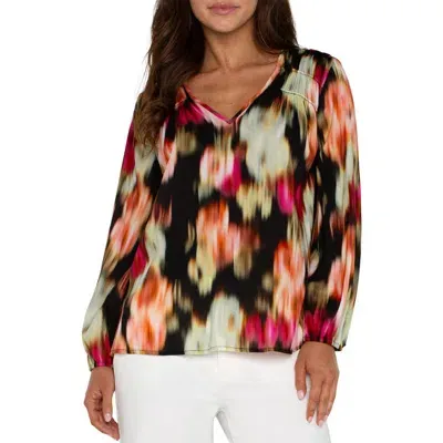 Liverpool Floral Long Sleeve V-neck Top In Star Ruby Floral