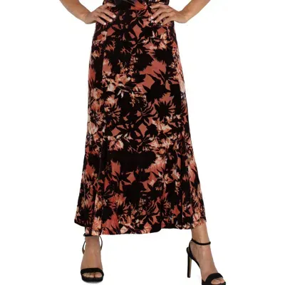 Liverpool Floral Print Maxi Skirt In Fire Opal Burnout