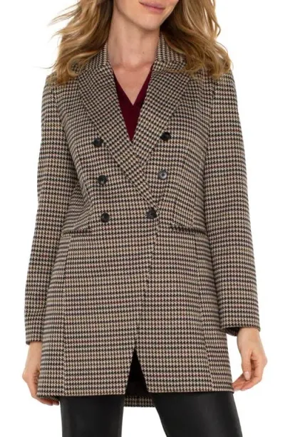 Liverpool Houndstooth Double Breasted Coat In Black Tan Houndstooth