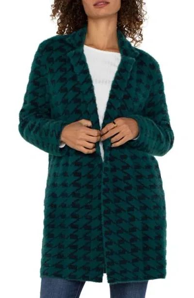 Liverpool Houndstooth Open Front Sweater Coat In Dark Forest Houndstooth