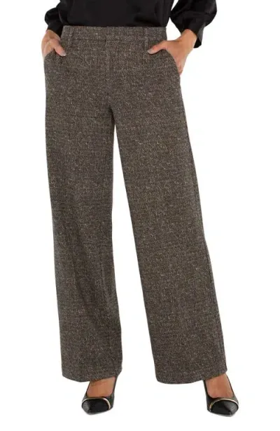 Liverpool Kelsey Herringbone Wide Leg Knit Pants In Black Tan Herringbone