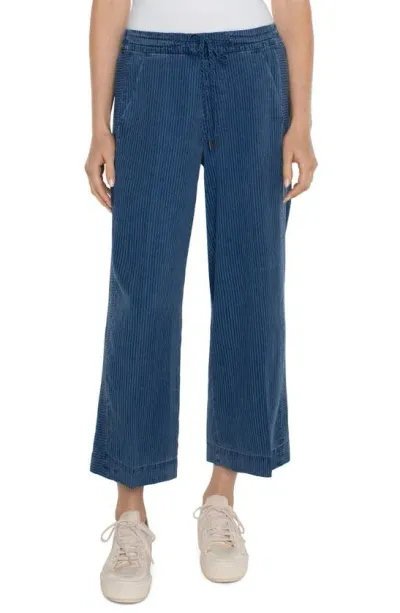 Liverpool Los Angeles Denim Culottes In Indigo Pinstripe