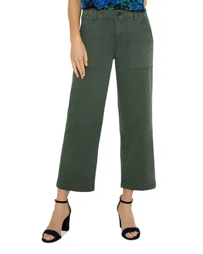 Liverpool Los Angeles Crop Wide Leg Twill Cargo Pants In Moss Green