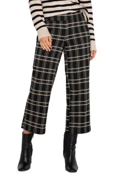 Liverpool Mabel Windowpane Crop Wide Leg Pants In Black Oatmeal Windowpane