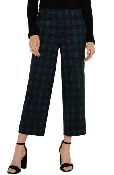 Liverpool Mabel Windowpane Crop Wide Leg Pants In Dark Forest