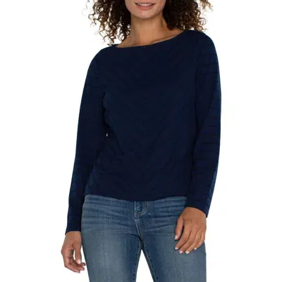 Liverpool Miter Stripe Boat Neck Top In Dark Navy Stripe