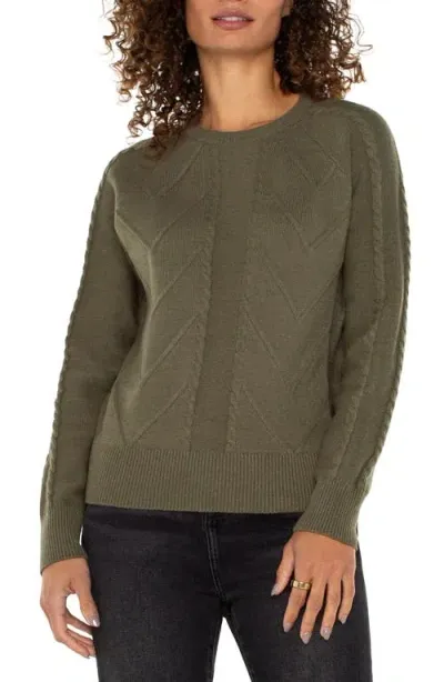 Liverpool Mix Stitch Crewneck Sweater In Spanish Olive