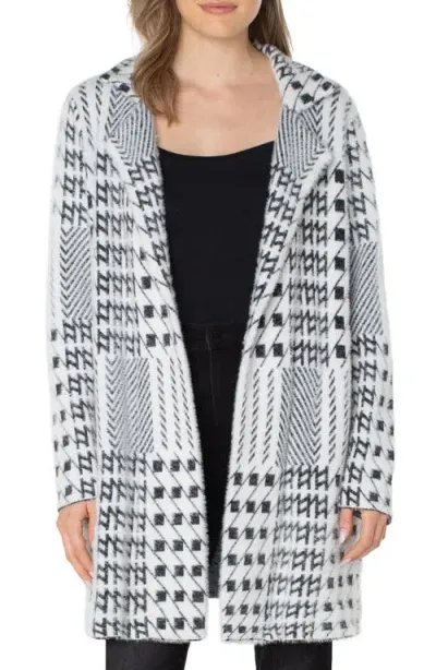 Liverpool Mixed Plaid Open Front Sweater Coat In Black/white Mixed Plaid