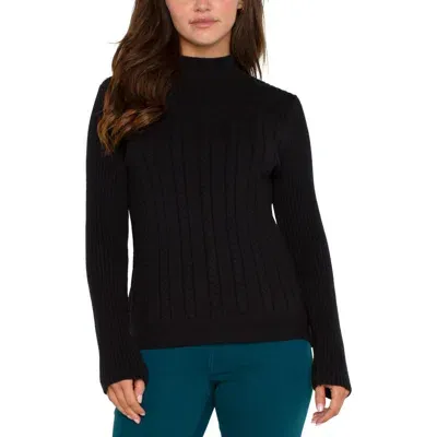 Liverpool Mock Neck Cable Sweater In Black