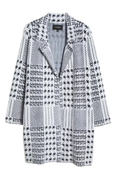 Liverpool Open Front Sweater Coat In Black White Mixed Plaid