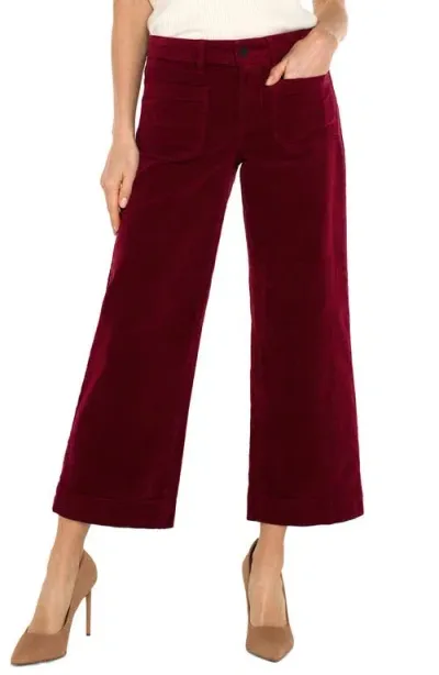 Liverpool Patch Pocket Mid Rise Ankle Wide Leg Corduroy Pants In Ruby