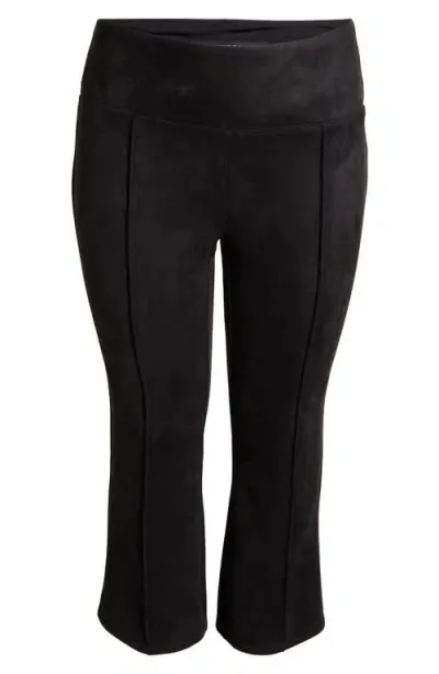 Liverpool Pearl Pintuck Stretch Faux Suede Crop Flare Pants In Black