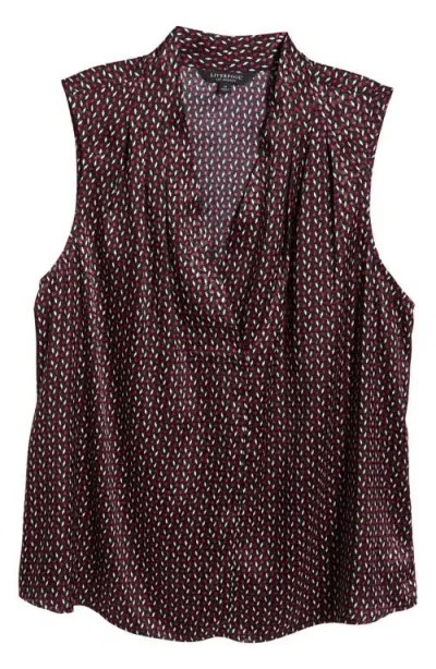 Liverpool Pleated Sleeveless Jacquard Woven Top In Star Ruby Dot