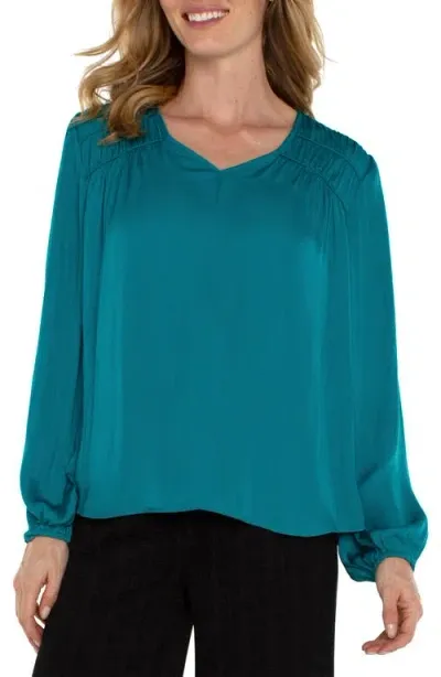 Liverpool Shirred V-neck Top In Malachite