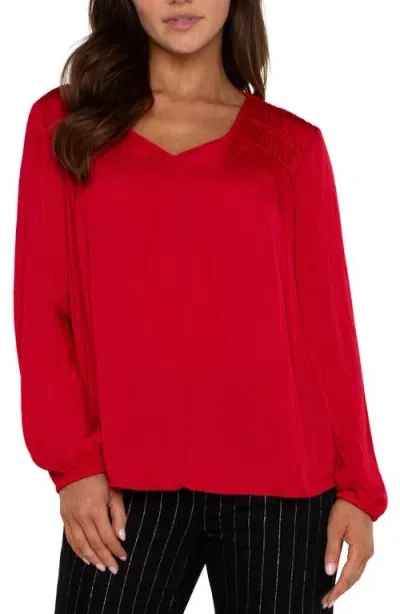 Liverpool Shirred V-neck Top In Tango Red