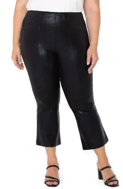 Liverpool Stella Crackle Coated Pull-on Kick Flare Ponte Pants (plus)<br> In Black Crackle