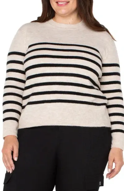 Liverpool Stripe Crewneck Sweater In Oatmeal Heather Stripe