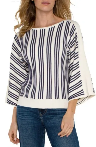 Liverpool Stripe Three Quarter Dolman Sleeve Top In Cream/navy Str