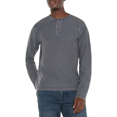 Liverpool Textured Long Sleeve Henley In Gray Pinstripe