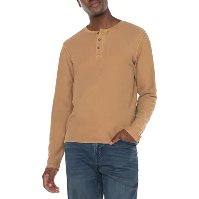 Liverpool Textured Long Sleeve Henley In Tobacco Brown