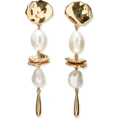 Lizzie Fortunato Freshwater Pearl Drop Earrings In Gold