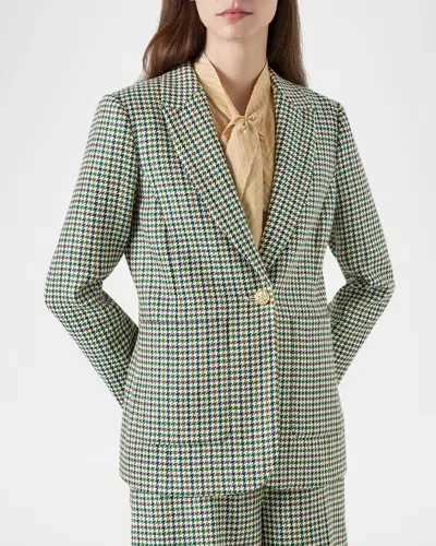 Lk Bennett Daphne Single-button Houndstooth Blazer In Green Multi