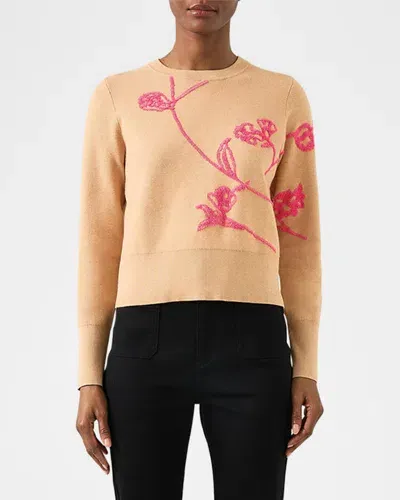 Lk Bennett Henrietta Floral Intarsia Crewneck Sweater In Camel