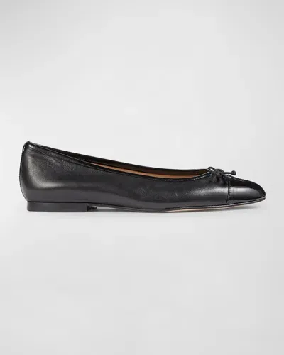 Lk Bennett Kara Toe-cap Bow-detail Leather Ballet Pumps In Bla-black