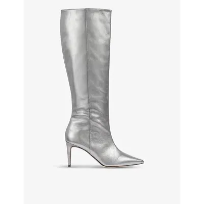 Lk Bennett Womens Met-pewter Astrid Pointed-toe Metallic Leather Heeled Knee-high Boots