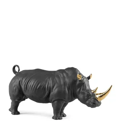 Lladrò Porcelain Rhino Figurine In Black