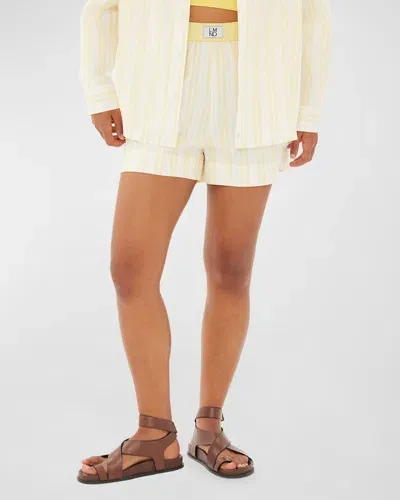 Lmnd The Chiara Classic Cotton Stripe Boxer Shorts In Light Yellow