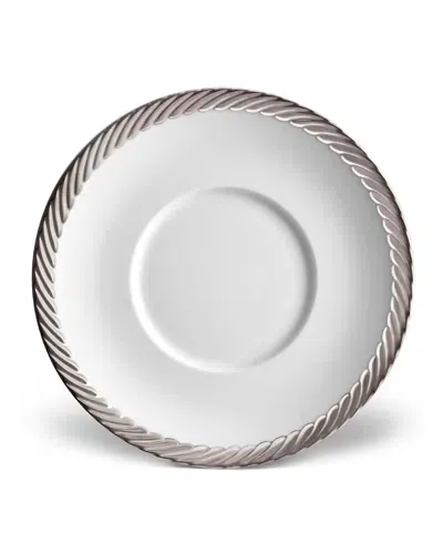 L'objet Corde Platinum-plated Trim Porcelain Saucer In White/silver