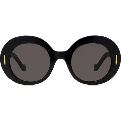 Loewe Anagram 50mm Oval Sunglasses In Black/gray Solid