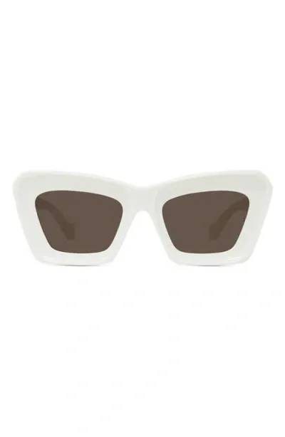 Loewe Anagram 52mm Cat Eye Sunglasses In Ivory/brown