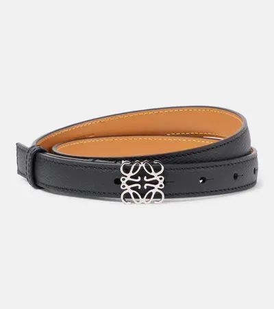 Loewe Anagram Leather Belt In Schwarz