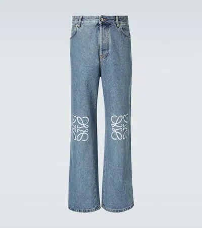 Loewe Anagram Wide-leg Jeans In Midbluedenim