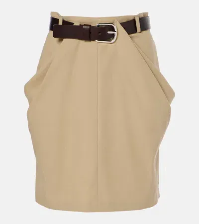 Loewe Belted Cotton Miniskirt In Beige