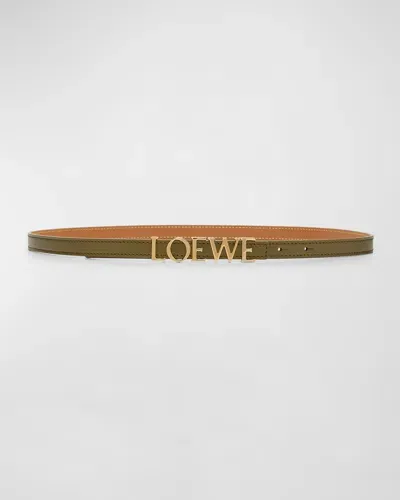 Loewe Bold Logo Leather Skinny Belt In Olive Gold