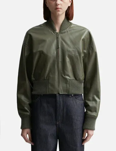 Loewe Leather Bomber Jacket In Green